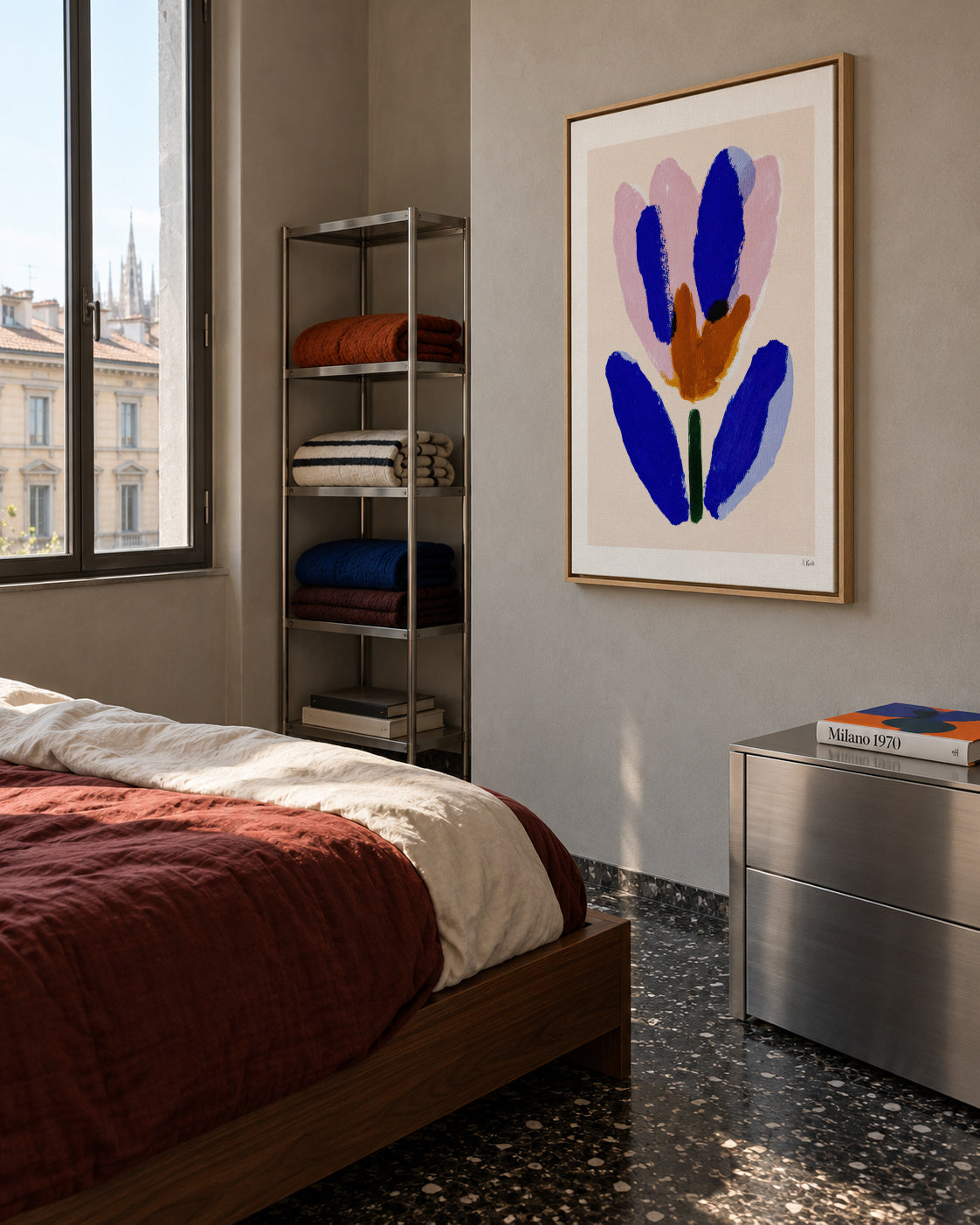 Blue Bloom - Framed canvas in an interior