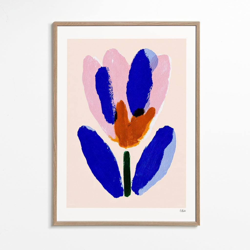 Estampa botânica flor pictórica azul e rosa – Oak Frame