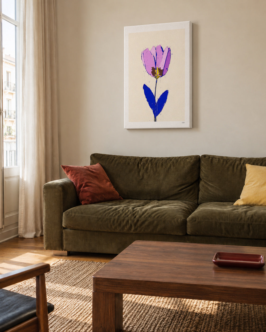 Violet Stem - Unframed canvas in an interior