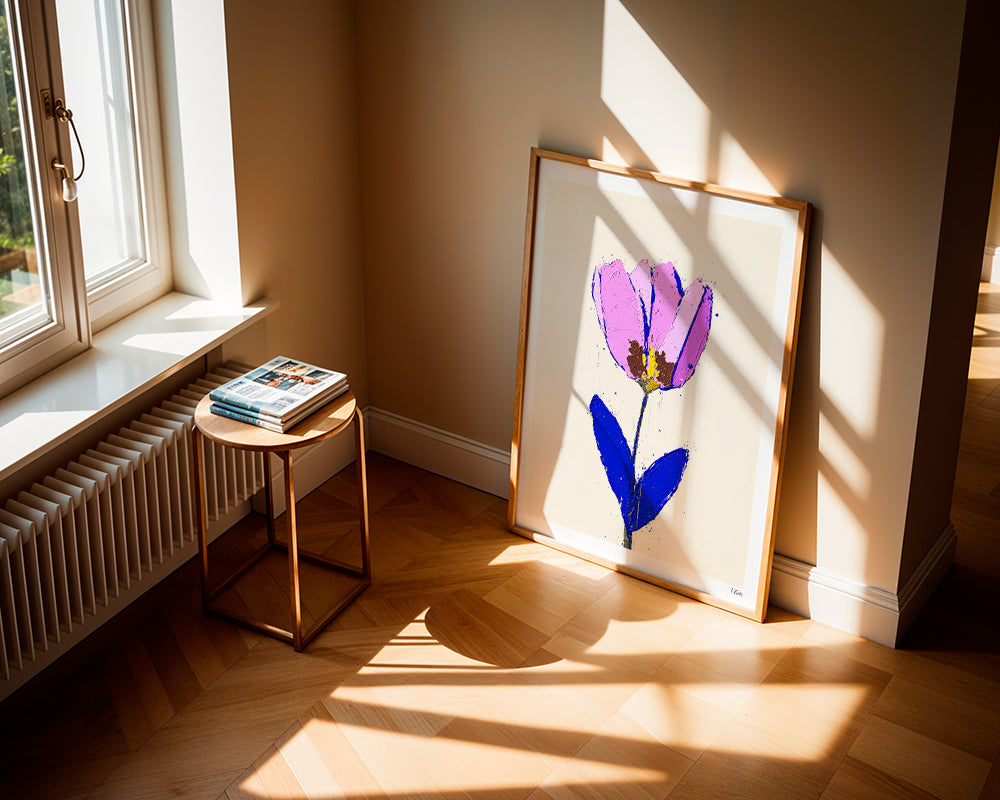 Estampa botânica com flor violeta e folha azul – Product1
