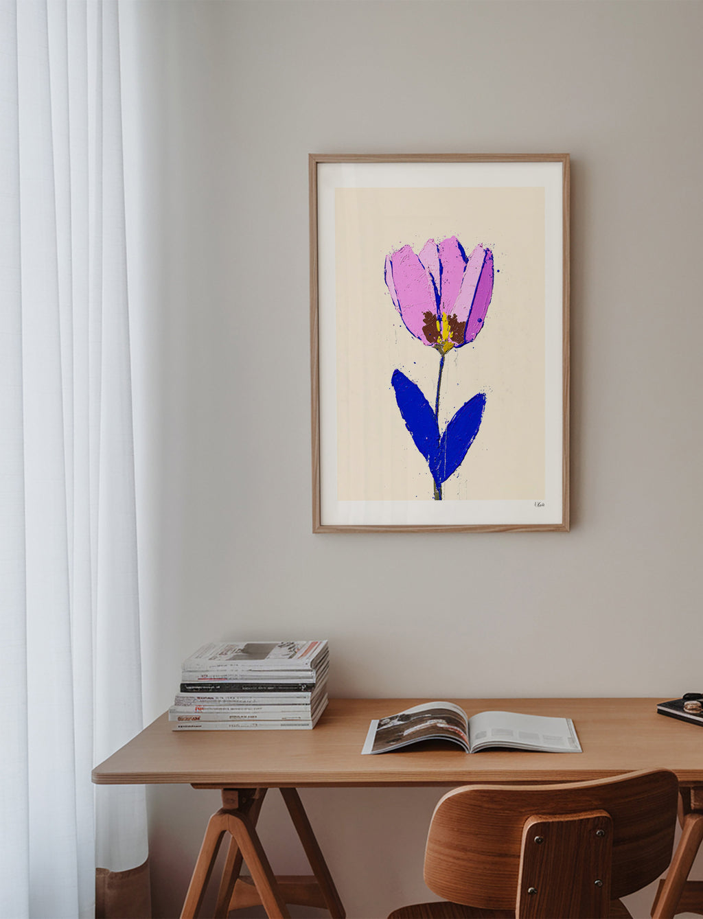 Estampa botânica com flor violeta e folha azul – Product3
