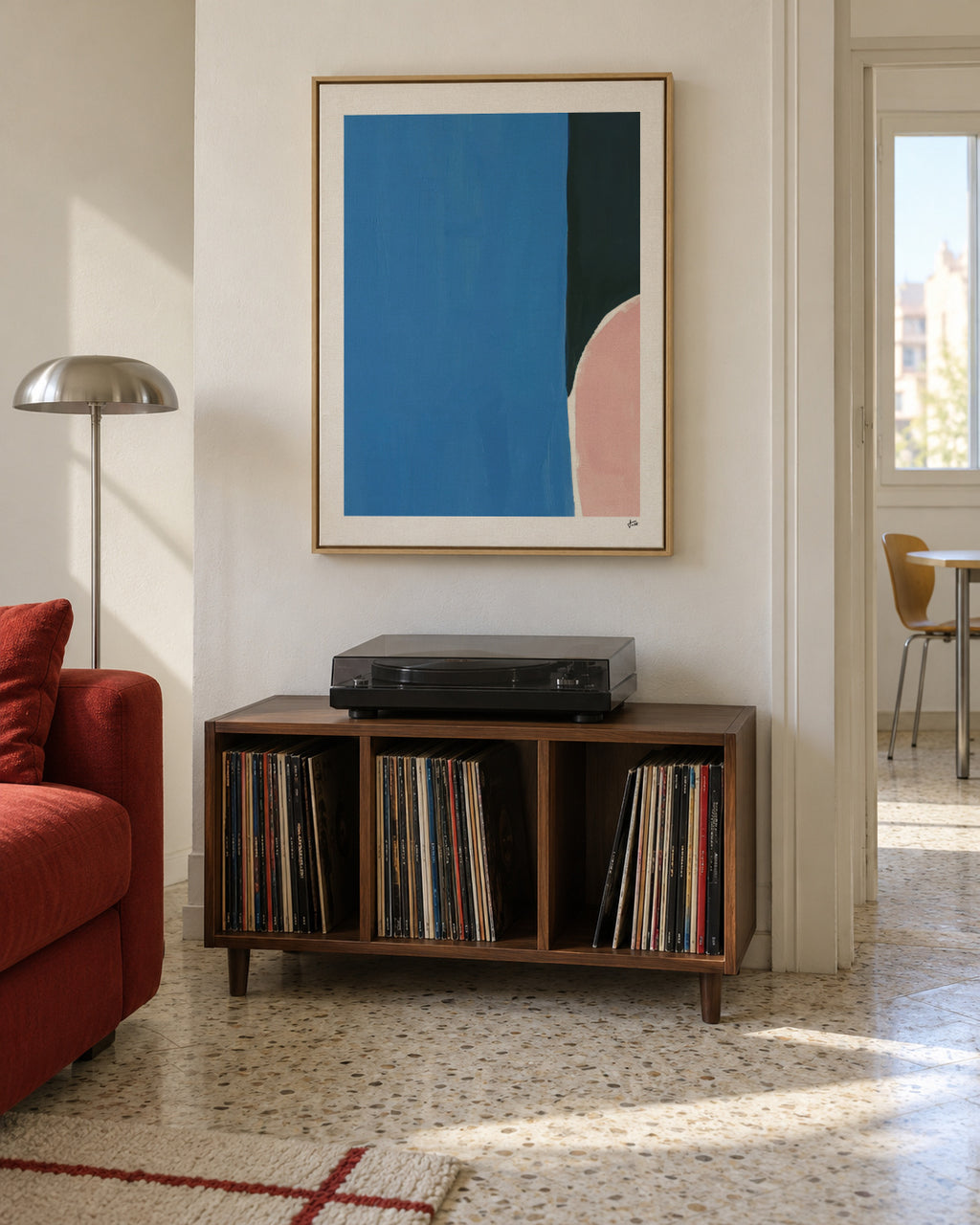 Soft Edge Blue - Framed canvas in an interior