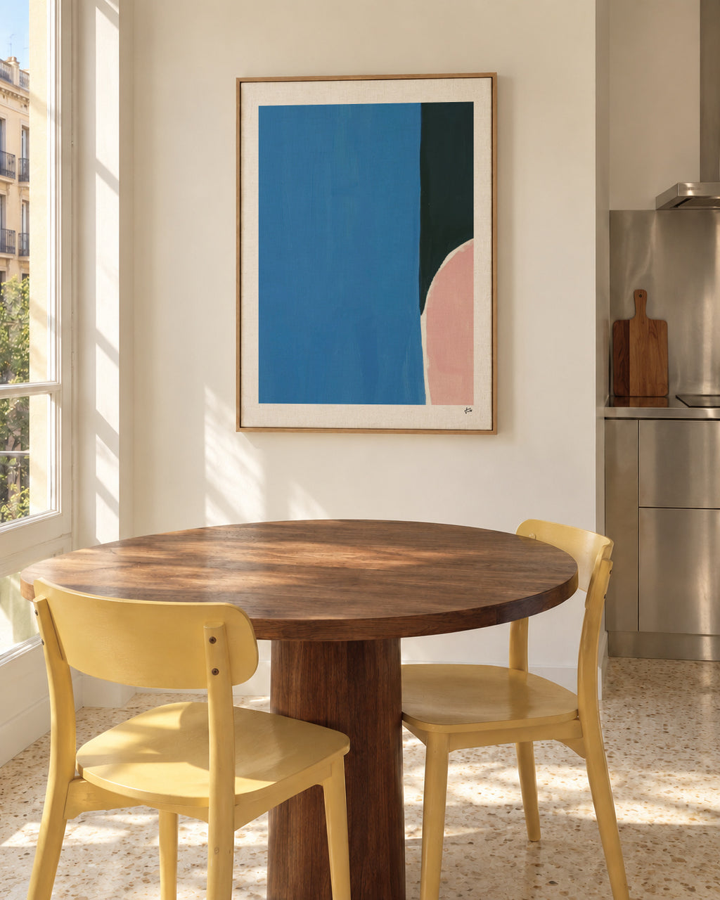 Soft Edge Blue - Framed canvas in an interior