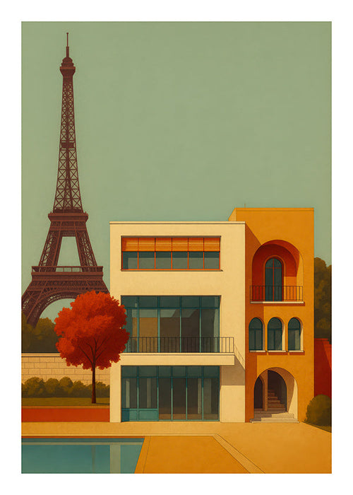 Arte para cozinha urbana: casa moderna e Torre Eiffel