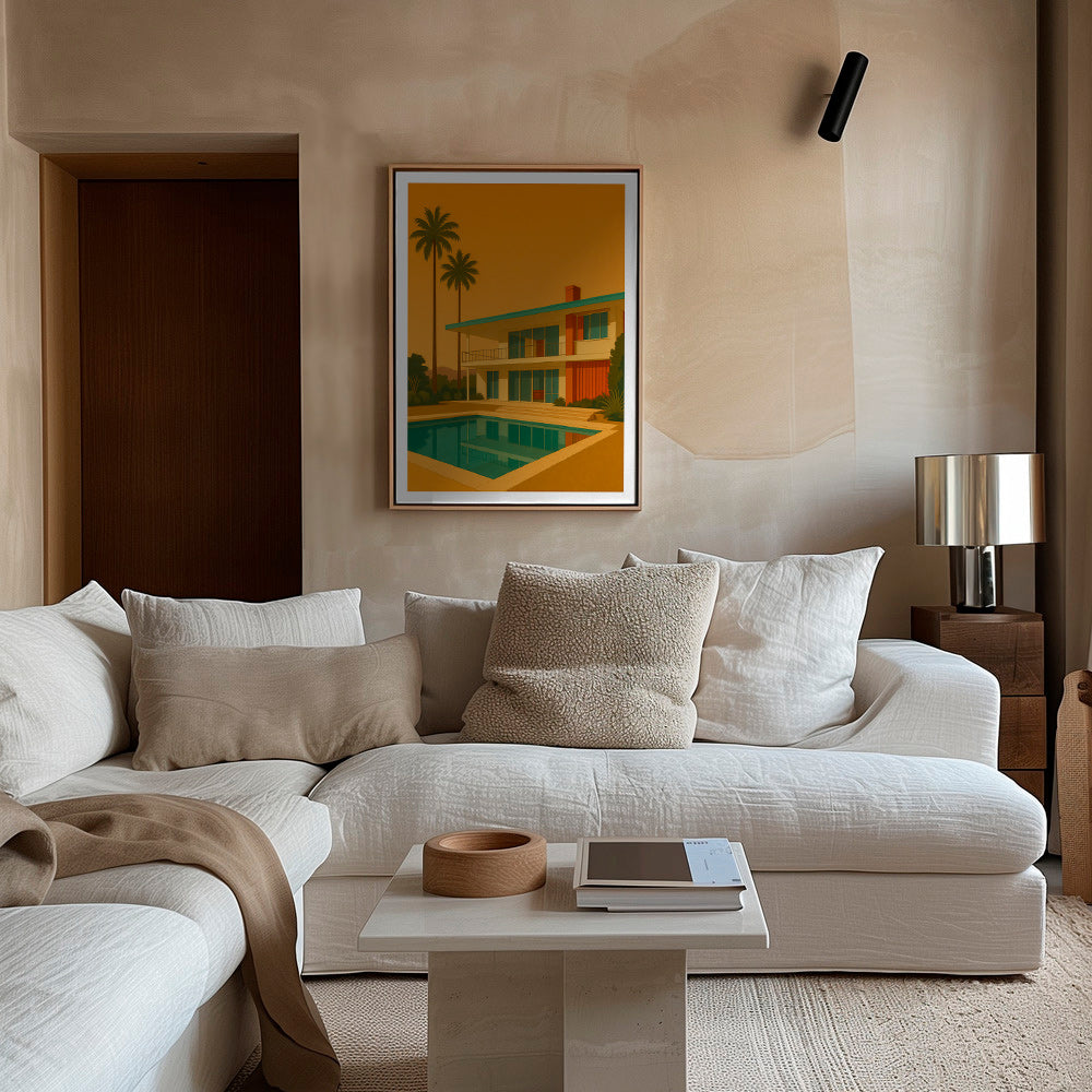 Cuadro villa moderna con piscina en hora dorada – Canvas2