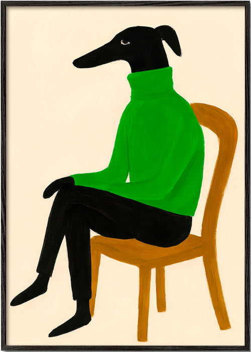 Ilustração de cão com gola alta verde – Black Frame