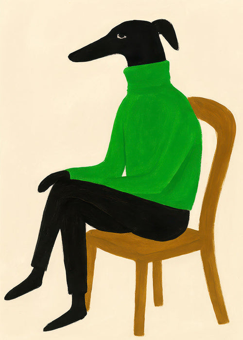 Ilustração de cão com gola alta verde
