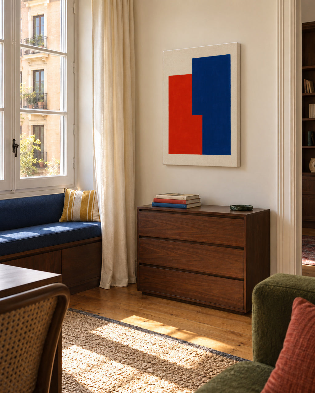 Crimson & Azure I - Unframed canvas in an interior