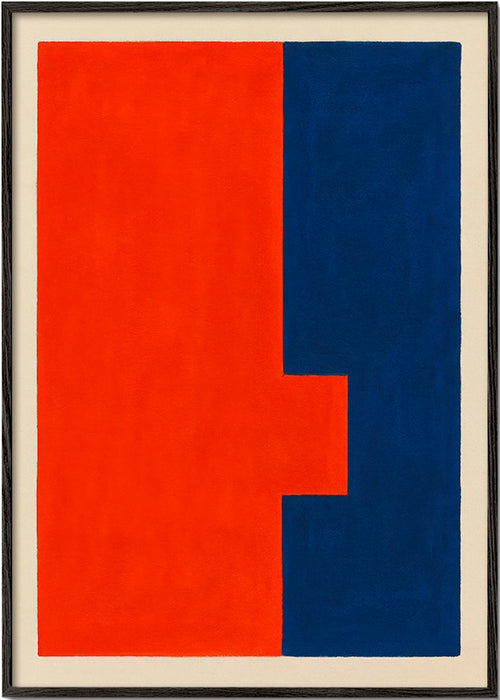 Quadro abstrato vertical vermelho e azul – Black Frame