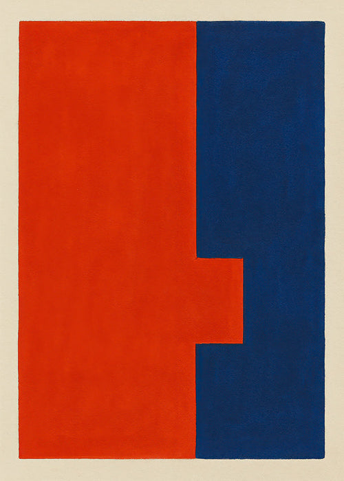 Quadro abstrato vertical vermelho e azul