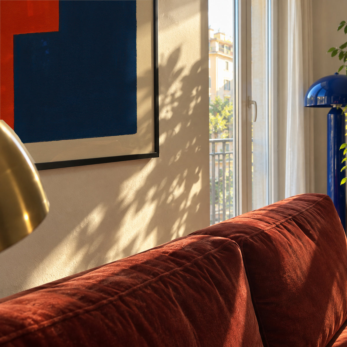 Crimson & Azure II - Framed poster in an interior