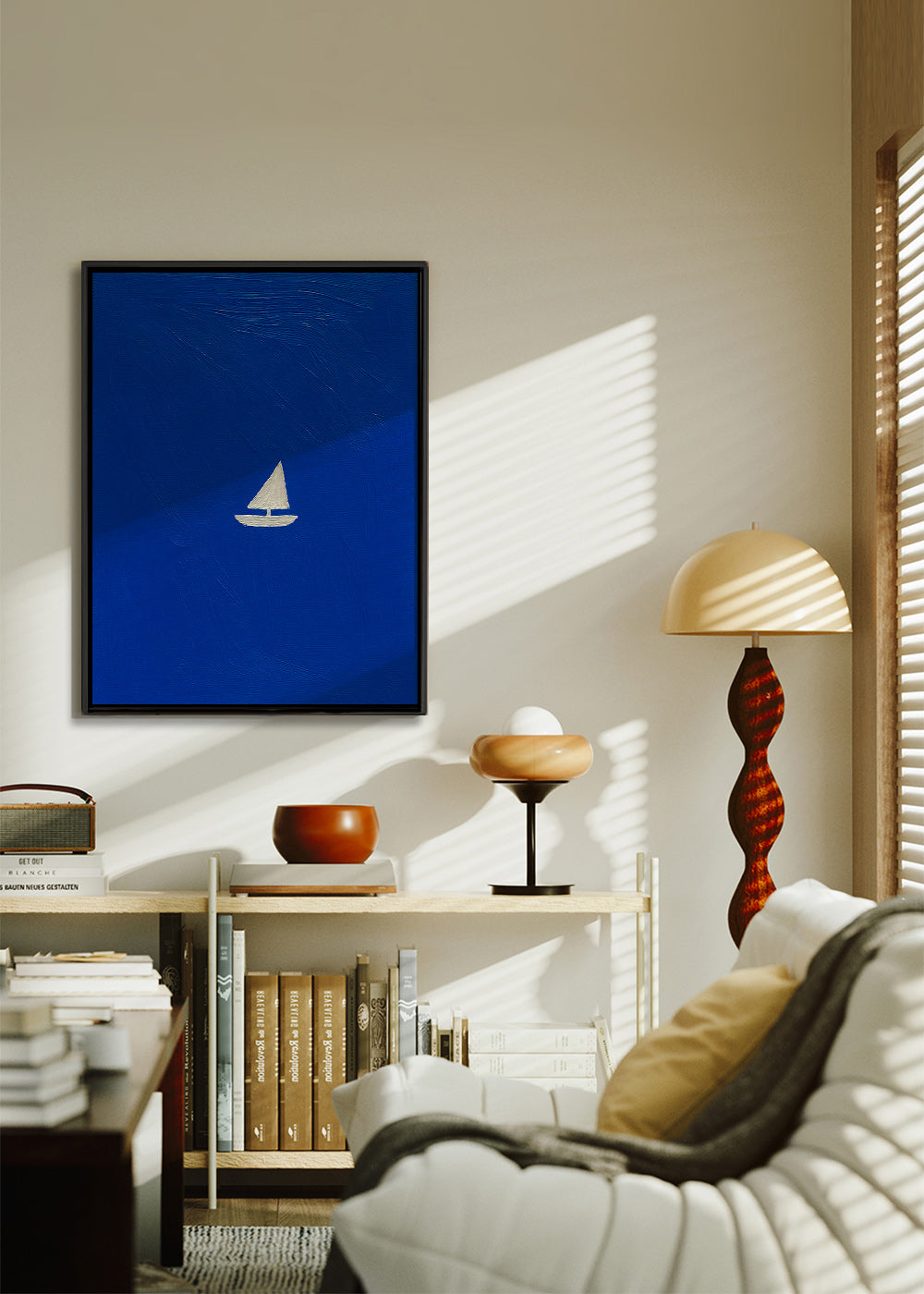 Quadro de paisagem com veleiro minimalista – Canvas2