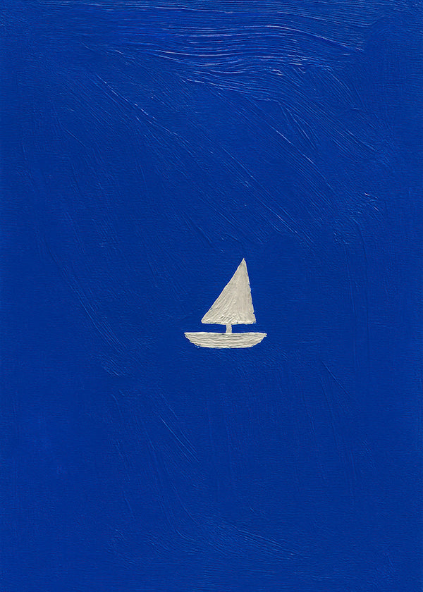 Quadro de paisagem com veleiro minimalista