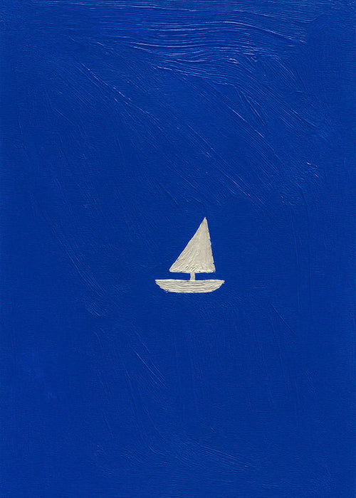 Cuadro de paisaje con velero minimalista