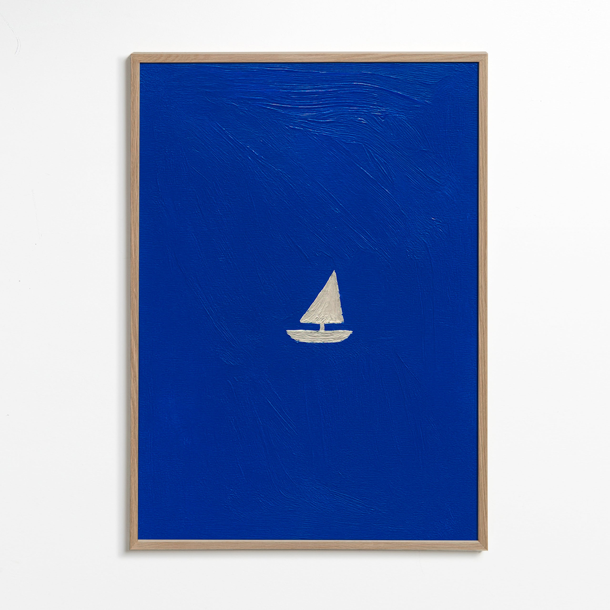 Quadro de paisagem com veleiro minimalista – Oak Frame