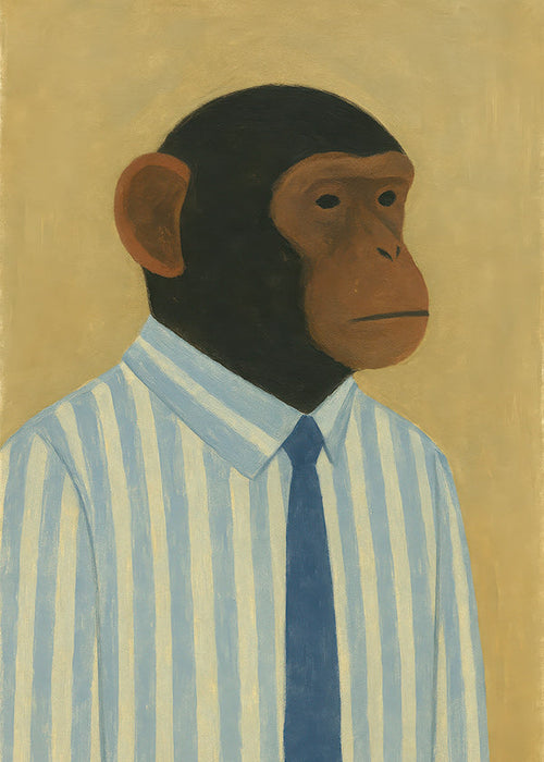 Quadro de macaco com camisa às riscas