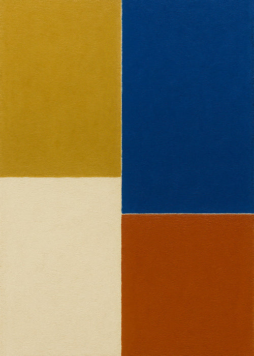 Obra abstrata blocos mostarda e azul