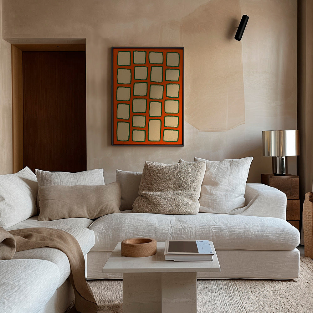Cuadro geométrico en cuadrícula terracota – Canvas2