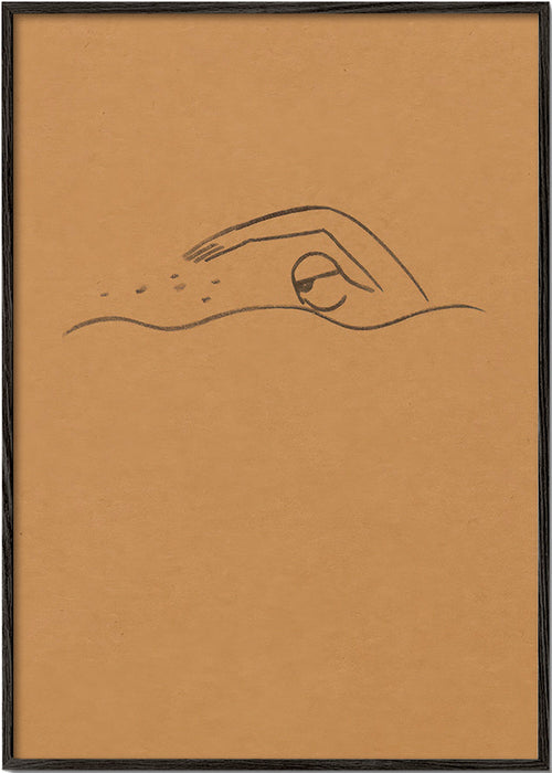 Ilustração minimalista de nadador em papel kraft – Black Frame