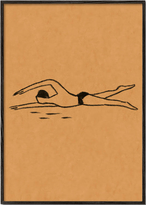Ilustração nadadora em traço linear – Black Frame