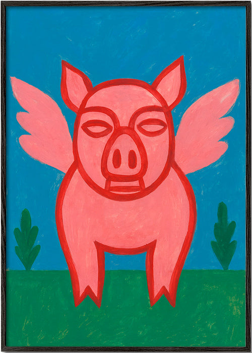 Quadro leitão voador ilustração divertida – Black Frame