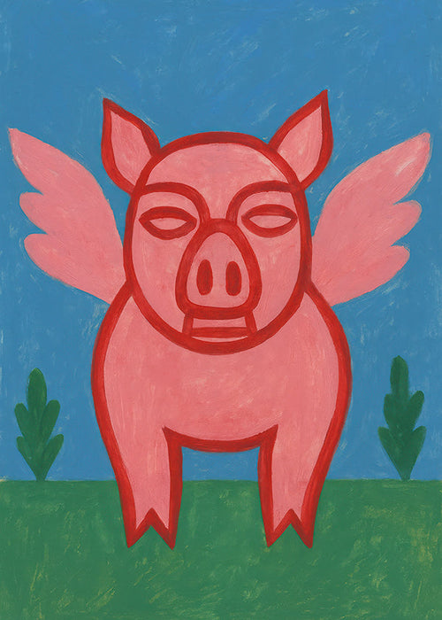 Quadro leitão voador ilustração divertida