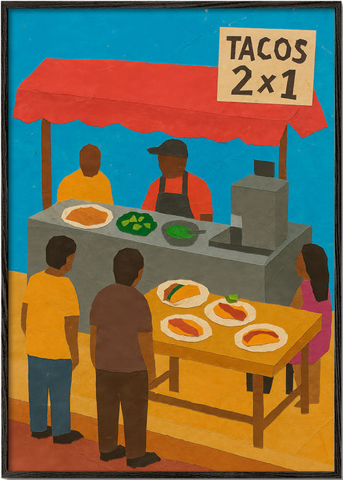 Arte para cozinha com barraca de tacos ilustrada – Black Frame