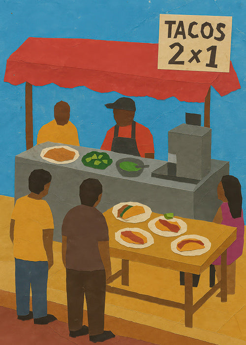 Arte para cozinha com barraca de tacos ilustrada