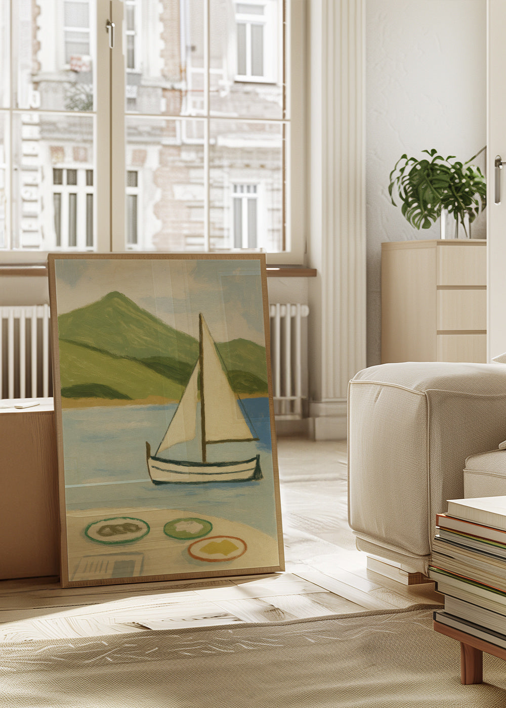 Lakeside Sailing - Framed poster in an interior