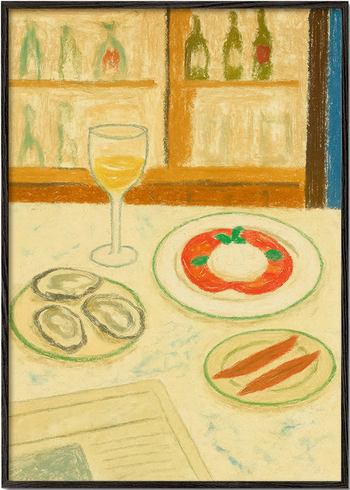 Arte para cozinha: burrata e ostras em traço suave – Black Frame