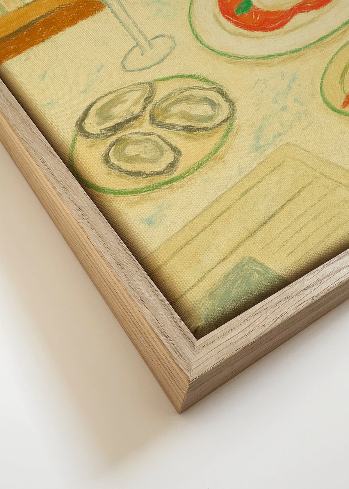 Arte para cozinha: burrata e ostras em traço suave – Canvas detail