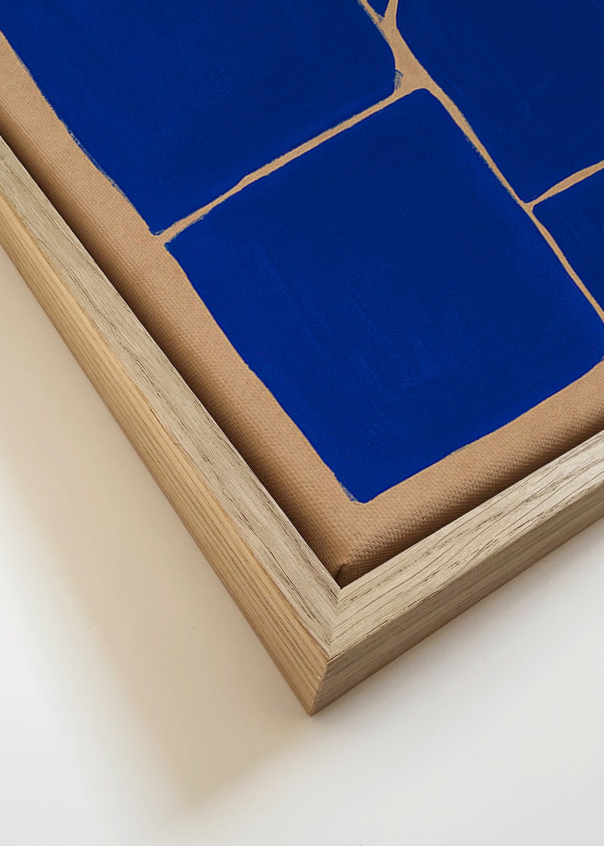 Quadro geométrico azul com blocos fragmentados – Canvas detail