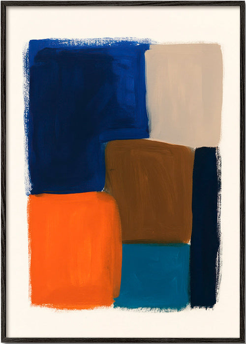 Quadro abstrato com blocos marinhos e quentes – Black Frame