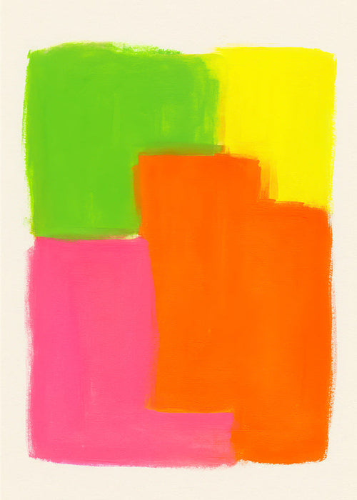 Quadro abstrato com blocos de cor vibrantes
