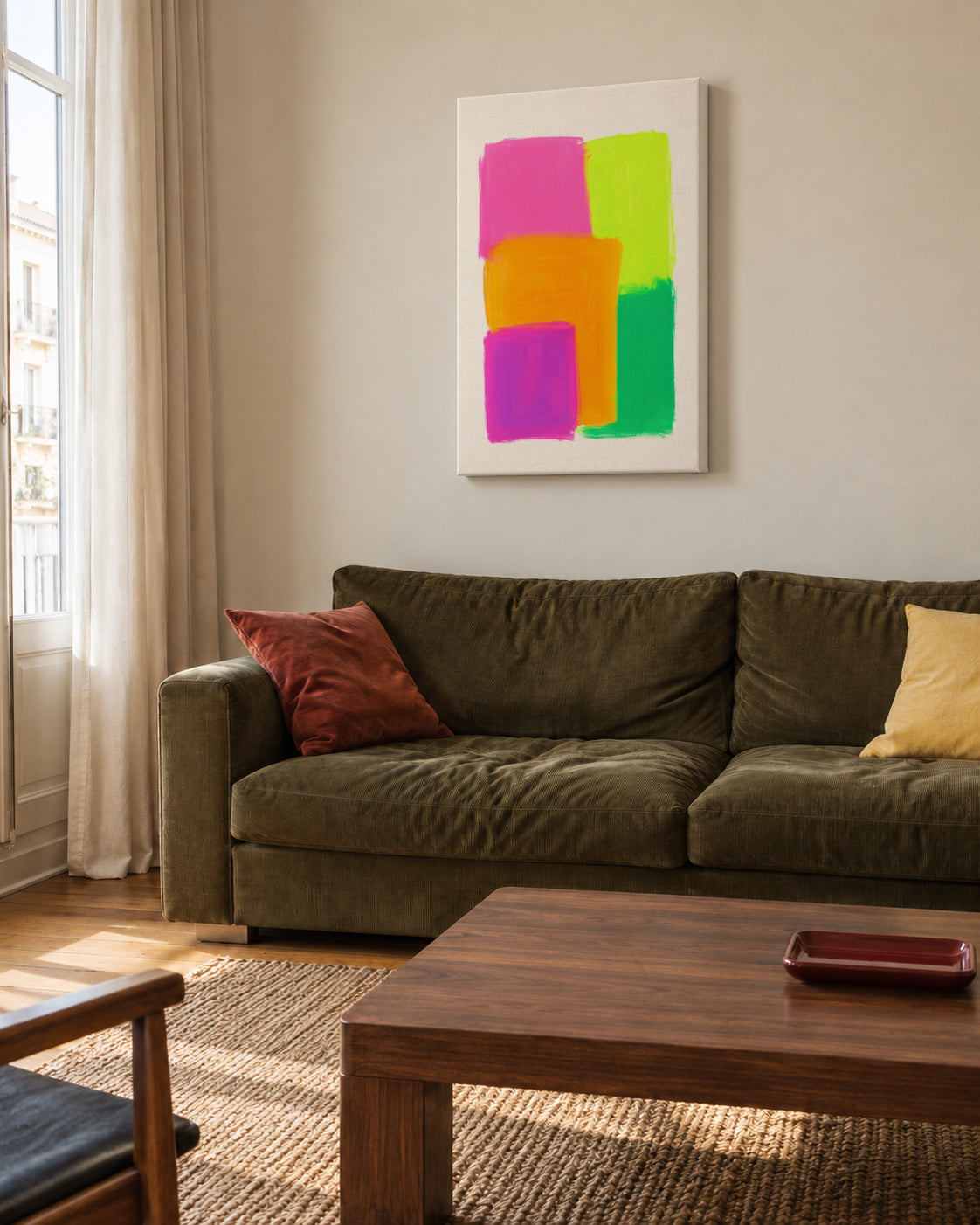 Neon Pulse II - Unframed canvas in an interior