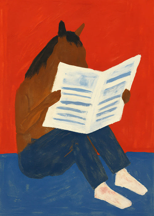 Quadro de cavalo lendo o jornal