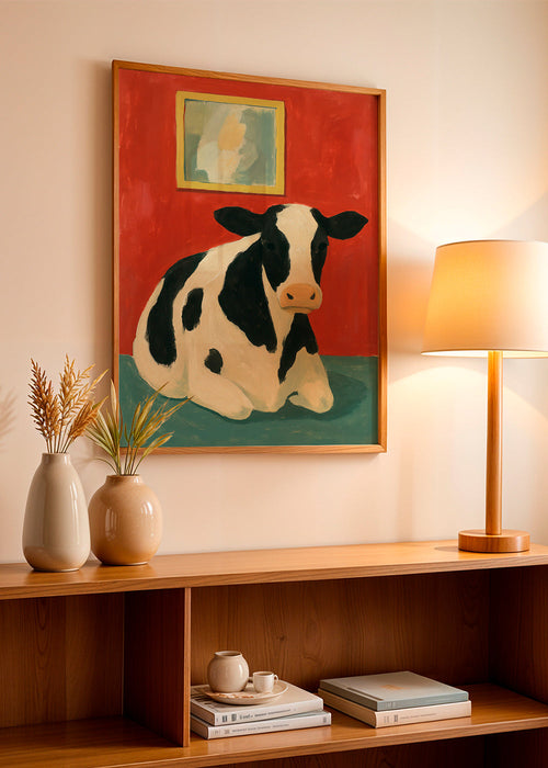 Quadro vaca descansando em fundo vermelho – Product1