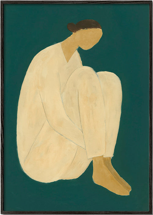 Quadro minimalista figura sentada em fundo verde – Black Frame