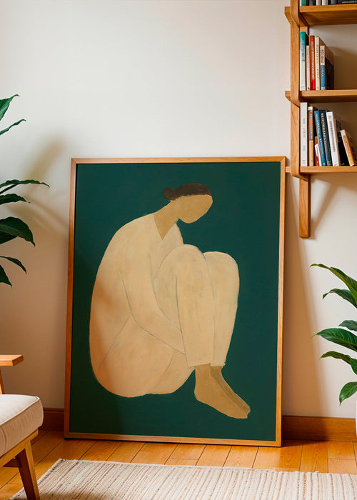 Quadro minimalista figura sentada em fundo verde – Product1