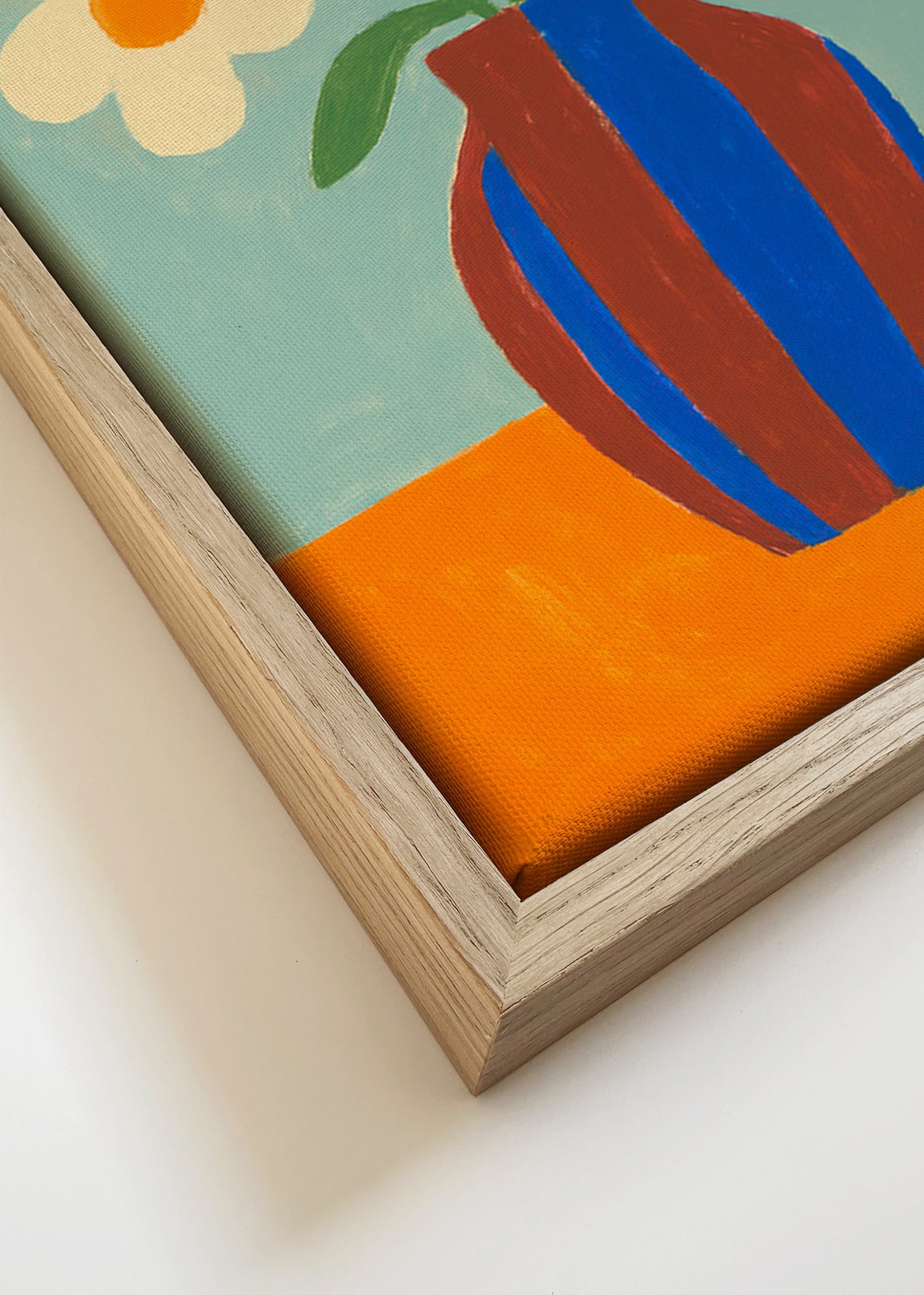 Estampa botânica vaso riscado com flores creme – Canvas detail