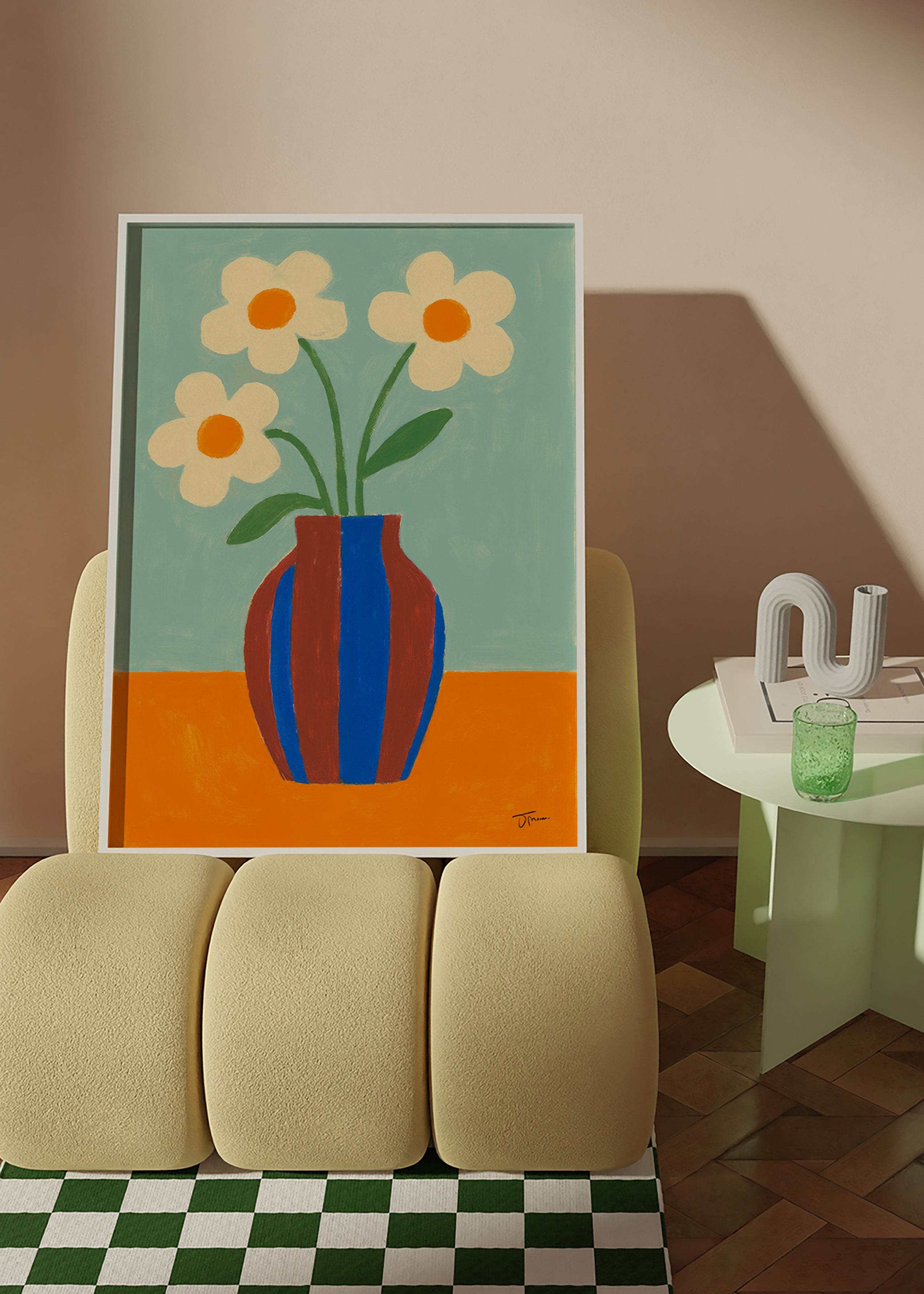 Estampa botânica vaso riscado com flores creme – Product2