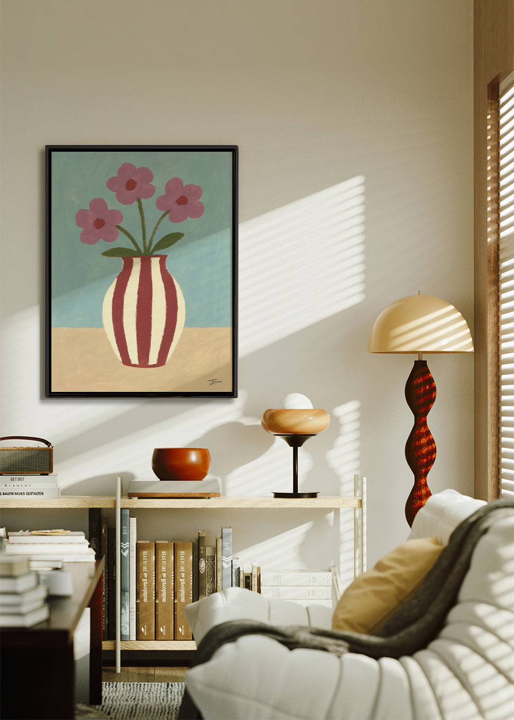Estampa botânica com vaso e flores – Canvas1