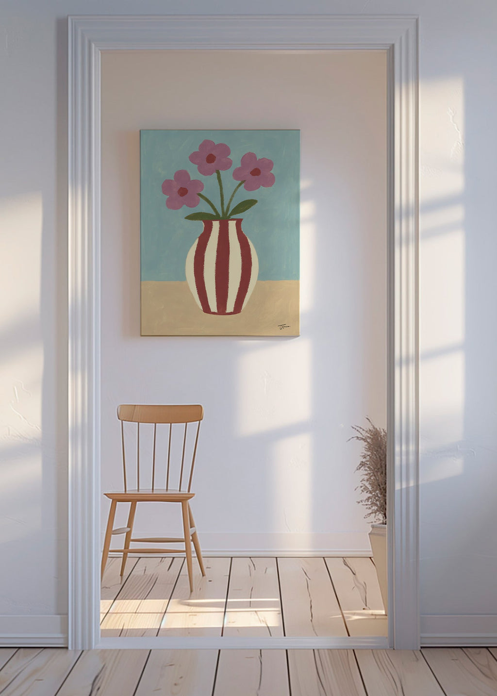 Estampa botânica com vaso e flores – Canvas