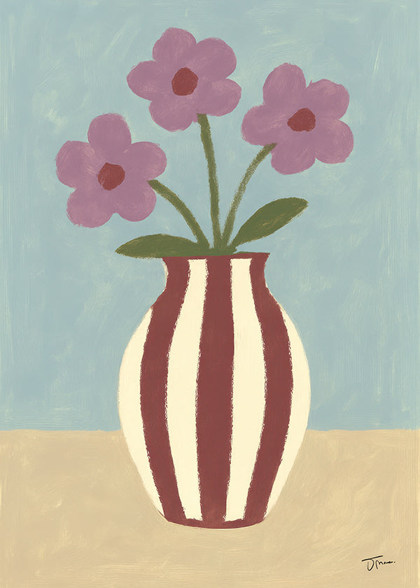 Estampa botânica com vaso e flores