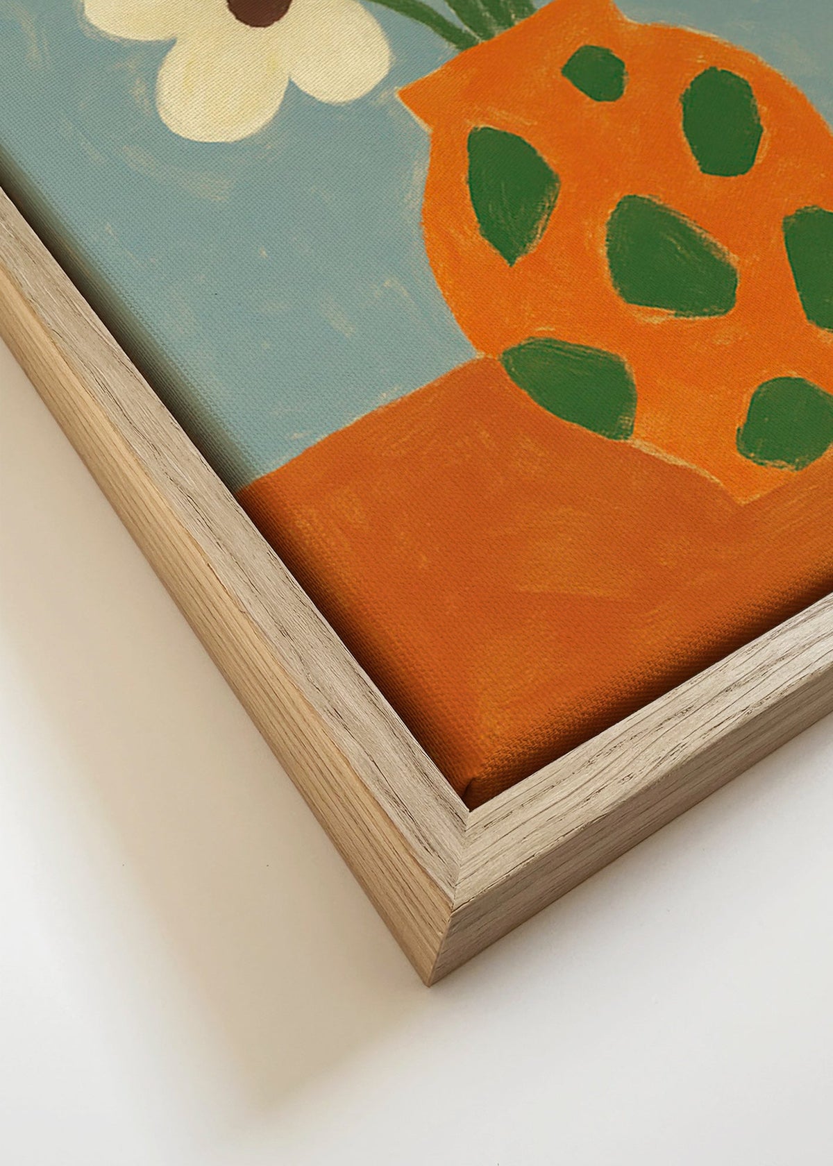 Estampa botânica: vaso laranja com flores – Canvas detail