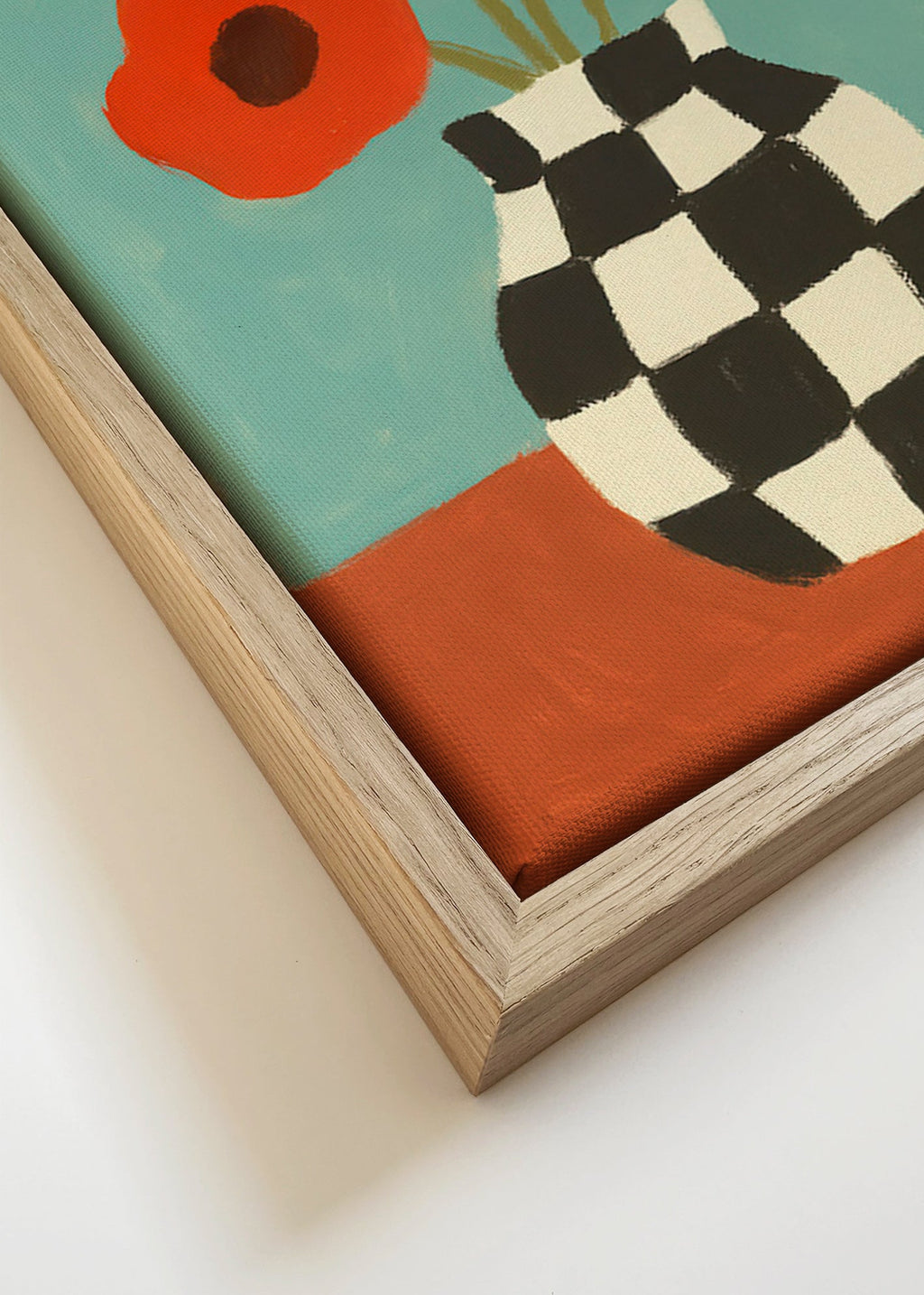 Estampa botânica com papoilas em jarro xadrez – Canvas detail