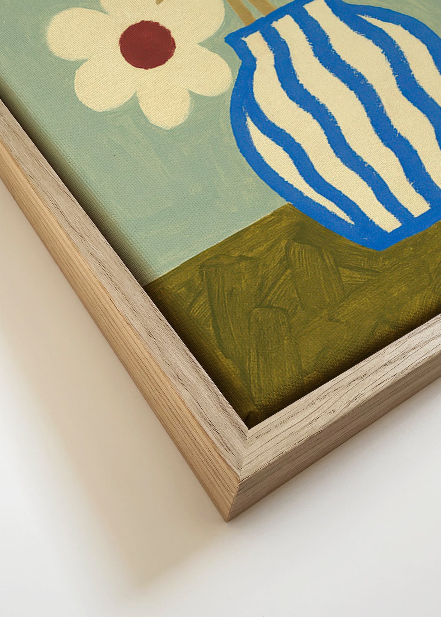 Estampa botânica vaso azul com flores estilizadas – Canvas detail