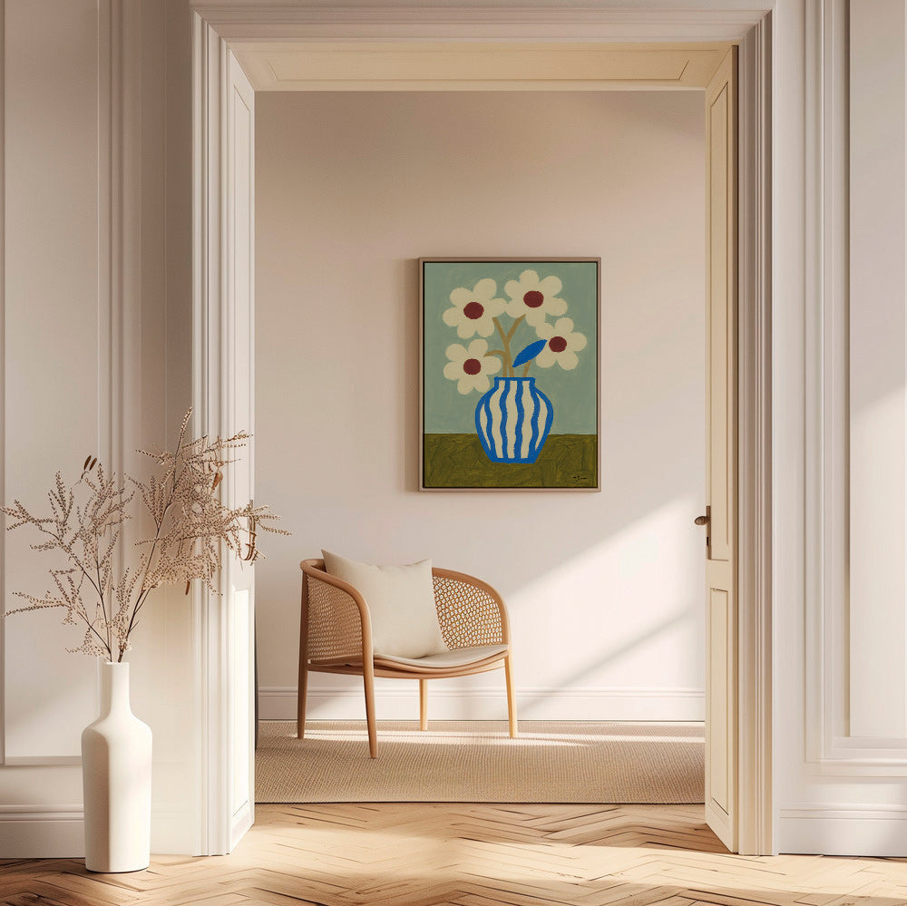 Estampa botânica vaso azul com flores estilizadas – Canvas2