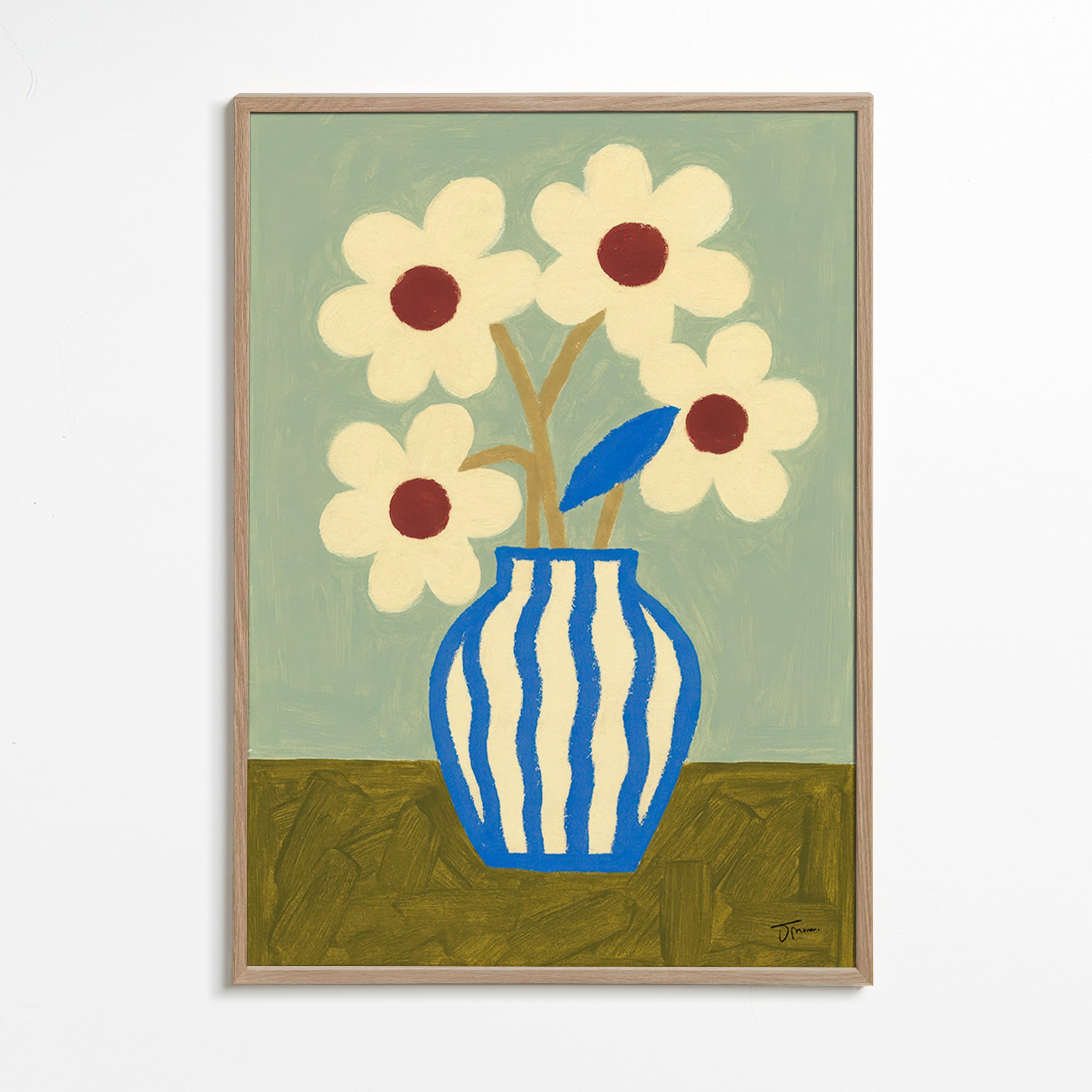 Estampa botânica vaso azul com flores estilizadas – Oak Frame