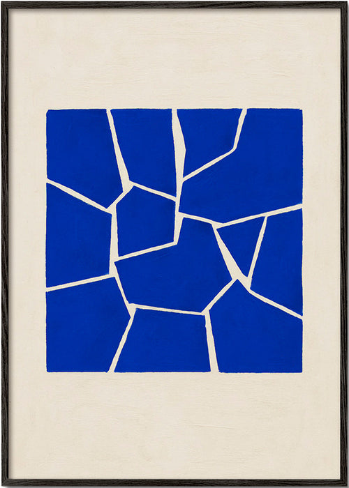 Quadro abstrato azul com fragmentos geométricos – Black Frame